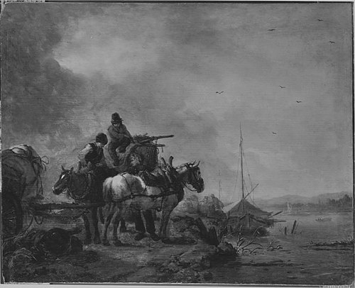 Zwei losgespannte Pferde am Fluss, 1655, Philips Wouwerman