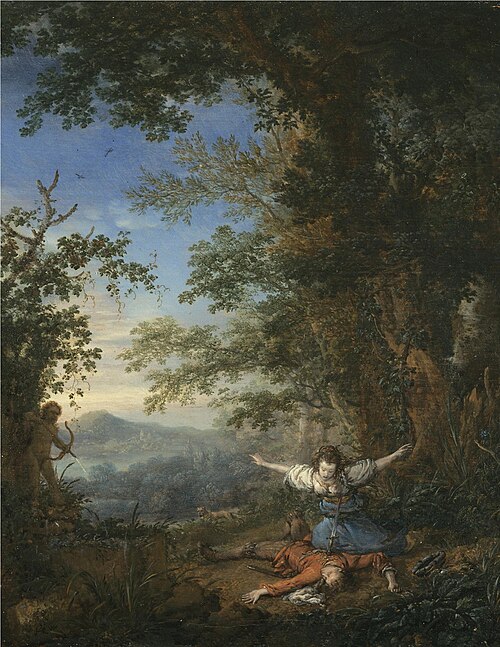 Thisbe committing suicide on the body of Pyramus, 1657, Philips Wouwerman