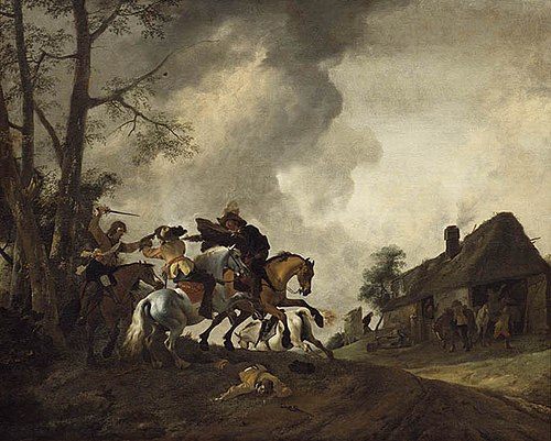 Cavalry Skirmish by a Farmhouse, 1645, Philips Wouwerman