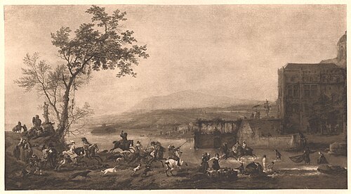 Stag Hunt near a River, 1662, Philips Wouwerman
