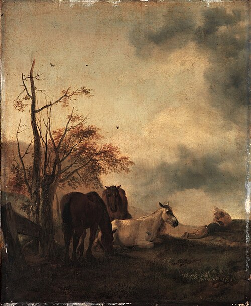 Three Horses in a Meadow, 1650, Philips Wouwerman