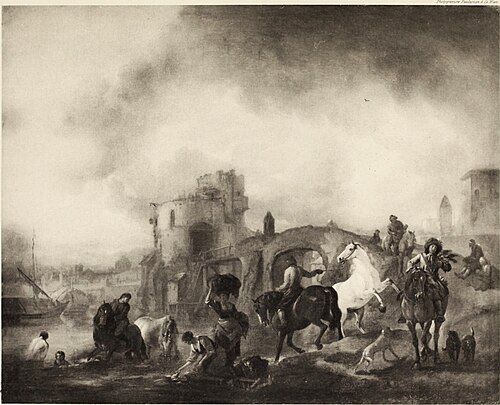 Watering Horses under the Castle, 1650, Philips Wouwerman