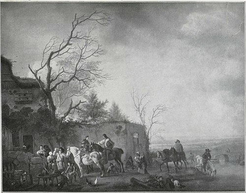 Huntsmen Halting at an Inn, 1650, Philips Wouwerman