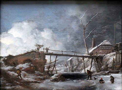 Winter Landscape with Wooden Bridge, 1660, Philips Wouwerman