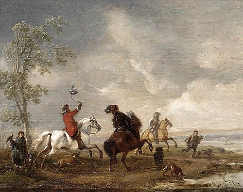 A Hawking Party with Three Horsemen, 1652, Philips Wouwerman