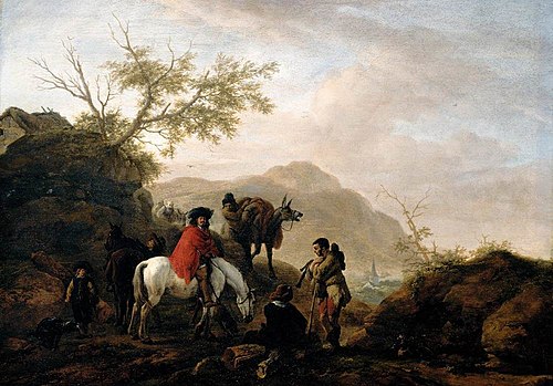 Scene on a Rocky Road, 1649, Philips Wouwerman