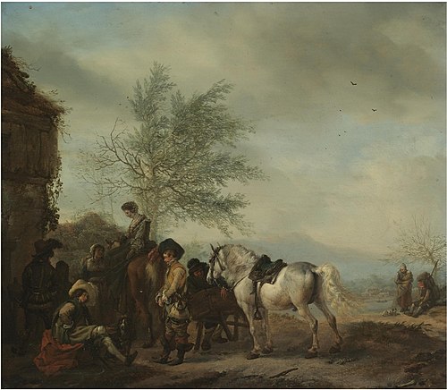 Riders halting at a Lakeside Inn, 1650, Philips Wouwerman