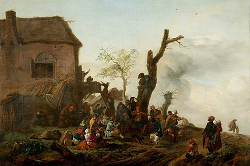 Landscape with a Large Number of Peasants Merrymaking in front of a Cottage, 1646, Philips Wouwerman