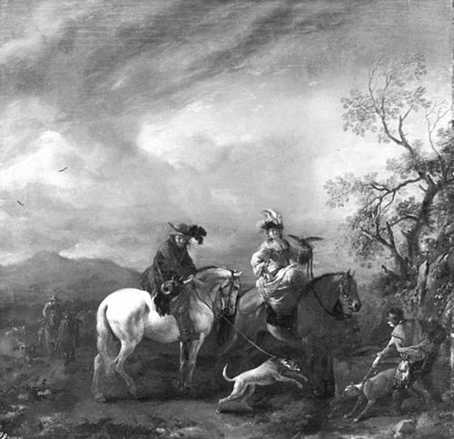 Landscape with hunters, 1654, Philips Wouwerman