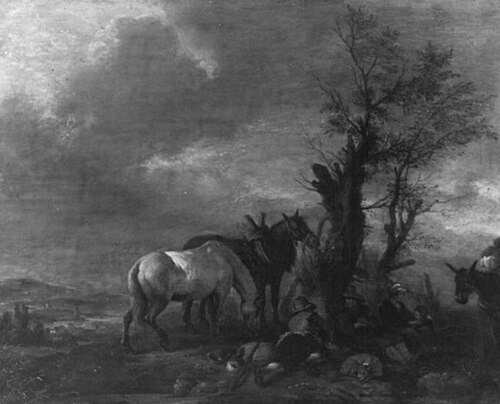 Landscape with resting peasants, 1650, Philips Wouwerman