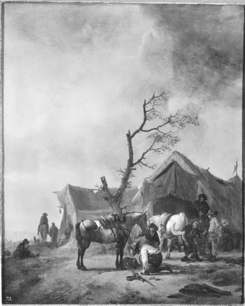 Landscape with tents and a blacksmith, 1660, Philips Wouwerman