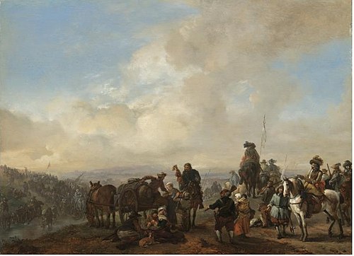Landscape with Cavalrymen Crossing a Ford and Peasants taking Refreshment from a Wagon, 1660, Philips Wouwerman