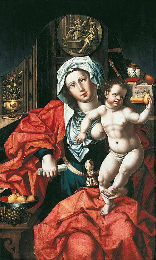Vierge à l'Enfant tenant une poire., 1550, Bernard van Orley