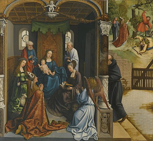 Virgin and Child adored by Saint Martin and other saints including Saint Peter, Agnes, Mary Magdelen, 1550, Bernard van Orley