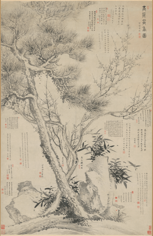高简等三家合作高节寒香图轴, , Gao Jian
