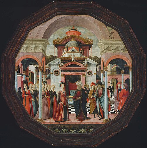 The Meeting of Solomon and the Queen of Sheba; Cherub Holding Cornucopias of Cherries (recto and ver, , Francesco del Cossa