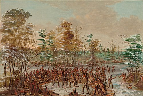 De Tonty Suing for Peace in the Iroquois Village.  January 2, 1680, 1847, George Catlin
