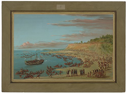 The Griffin Entering the Harbor at Mackinaw.  August 27, 1679, 1850, George Catlin
