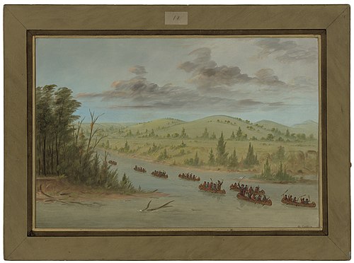 La Salle's Party Entering the Mississippi in Canoes.  February 6, 1682, 1850, George Catlin