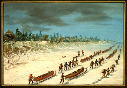 La Salle Crossing Lake Michigan on the Ice.  December 8, 1681, 1850, George Catlin