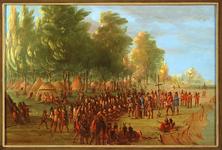 La Salle Erecting a Cross and Taking Possession of the Land.  March 25, 1682, 1850, George Catlin