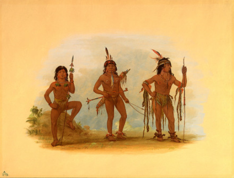 Lengua Medicine Man with Two Warriors, 1870, George Catlin