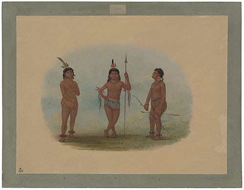 Three Young Tobos Men, 1865, George Catlin