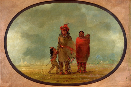 Copper Chief, His Wife, and Children, 1867, George Catlin