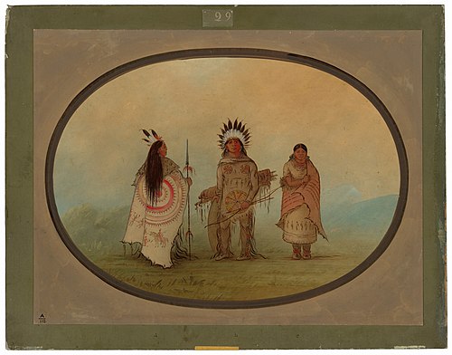 A Crow Chief, a Warrior, and His Wife, 1862, George Catlin