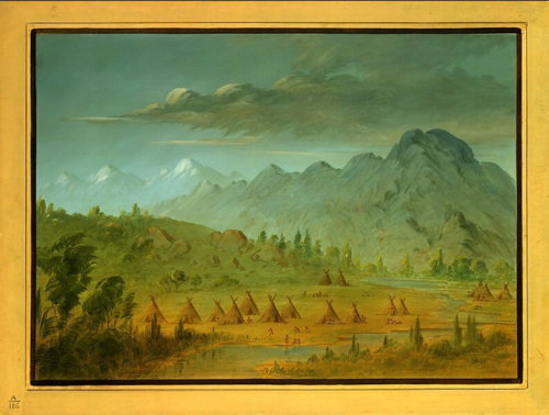 A Crow Village and the Salmon River Mountains, 1866, George Catlin
