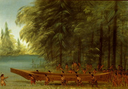 Launching a Canoe - Nayas Indians, 1878, George Catlin