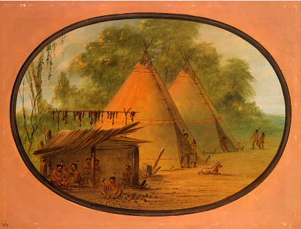 Making Flint Arrowheads - Apachees, 1877, George Catlin