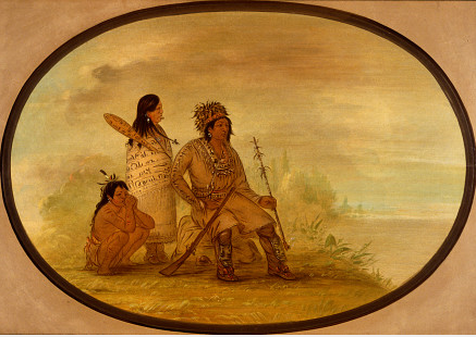 An Old Nayas Indian, His Granddaughter, and a Boy, 1875, George Catlin