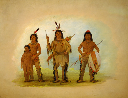 Spokan Chief, Two Warriors, and a Boy, 1862, George Catlin