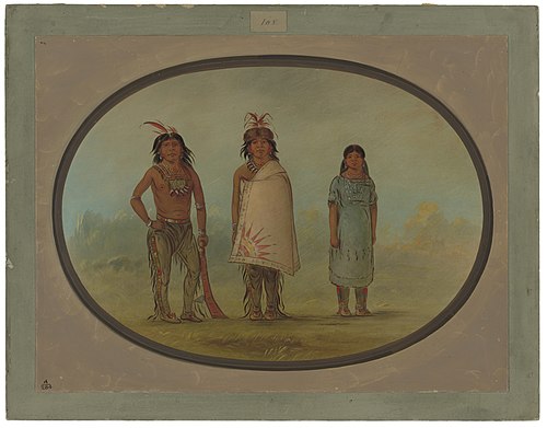 Two Chippewyan Warriors and a Woman, 1862, George Catlin