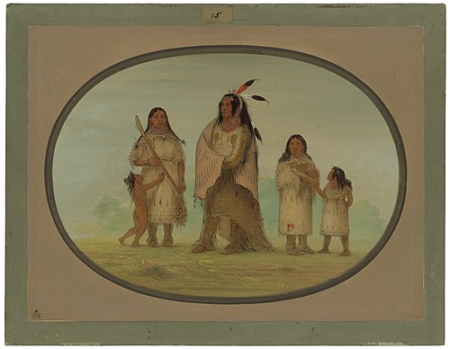 Assinneboine Warrior and His Family, 1861, George Catlin