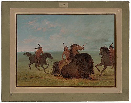 Camanchees Lancing a Buffalo Bull, 1865, George Catlin