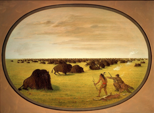 Catlin and Indian Attacking Buffalo, 1861, George Catlin