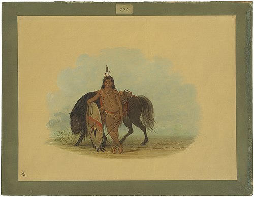 A Cheyenne Warrior Resting His Horse, 1861, George Catlin