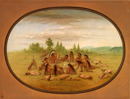 A Foot War Party in Council - Mandan, 1861, George Catlin