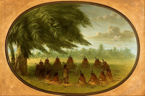 An Indian Council - Sioux, 1861, George Catlin
