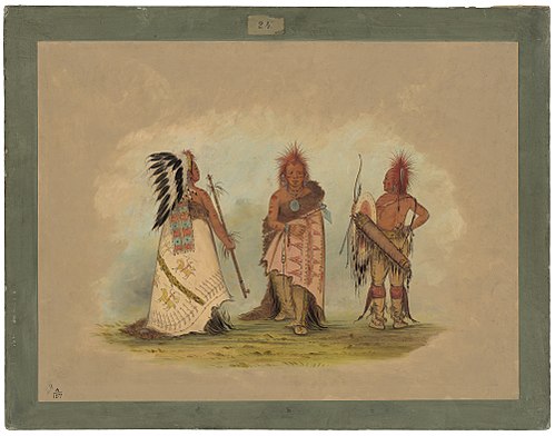 A Pawnee Chief with Two Warriors, 1861, George Catlin