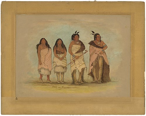 Pawneepict Chief, Two Daughters, and a Warrior, 1861, George Catlin