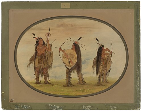 Three Mandan Warriors Armed for War, 1861, George Catlin