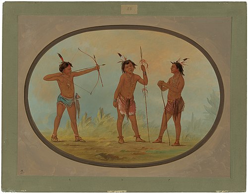 Three Shoshonee Warriors Armed for War, 1861, George Catlin