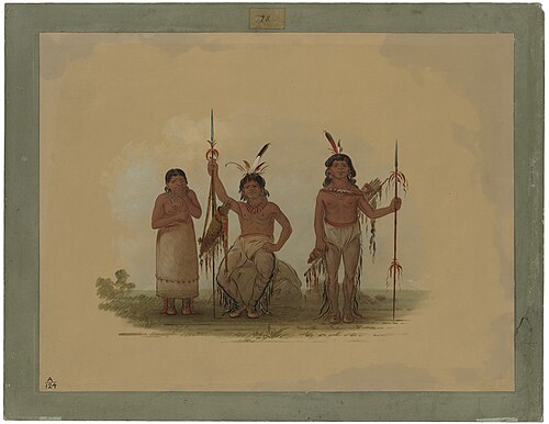 Two Arapaho Warriors and a Woman, 1861, George Catlin
