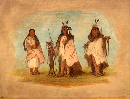 Two Blackfoot Warriors and a Woman, 1861, George Catlin