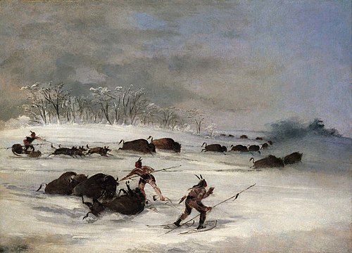 Sioux Indians on Snowshoes Lancing Buffalo, 1847, George Catlin