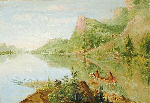 View on the Wisconsin River, Winnebago Shooting Ducks, 1836, George Catlin