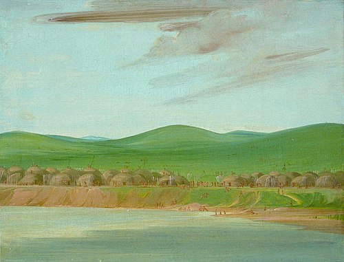 Arikara Village of Earth-Covered lodges, 1600 Miles above St. Louis, 1832, George Catlin